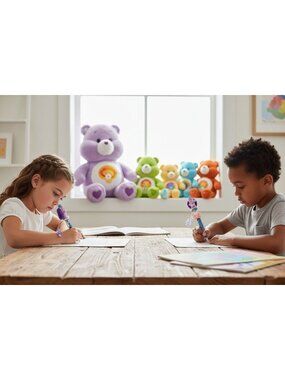 Care Bears-Themed Beaded Pen With Pink Bear Charm Purple Velvet Accents & Glitte